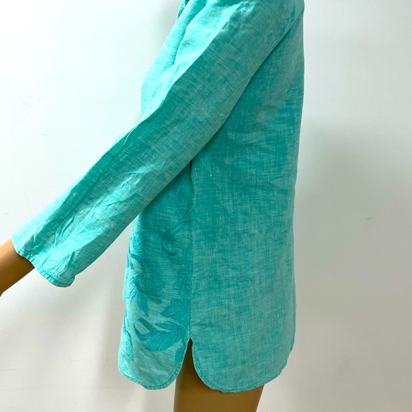 100% Linen Button Down Shirt Top 3/4 Sleeves - Picture 7 of 11